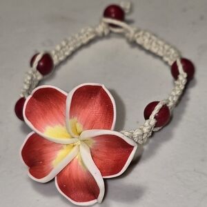 Handmade Plumeria Braided Bracelet Hawaiian Flower